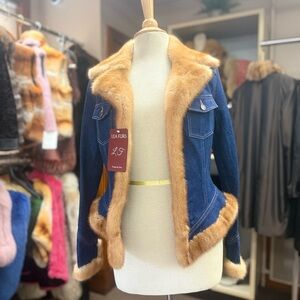 Denim Jacket with Dyed Whiskey Mink Fur Trim